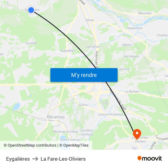 Eygalières to La Fare-Les-Oliviers map