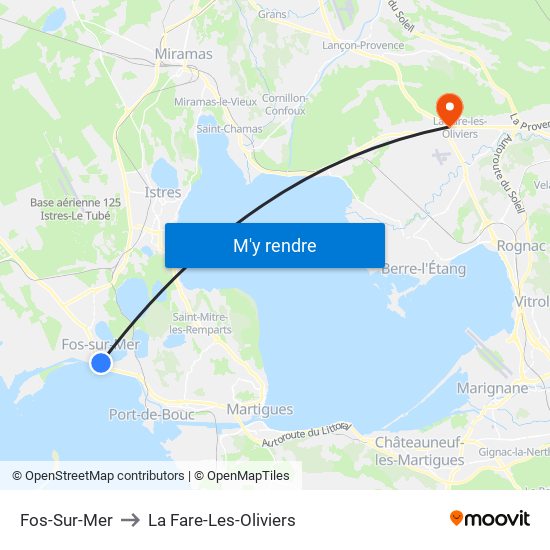 Fos-Sur-Mer to La Fare-Les-Oliviers map