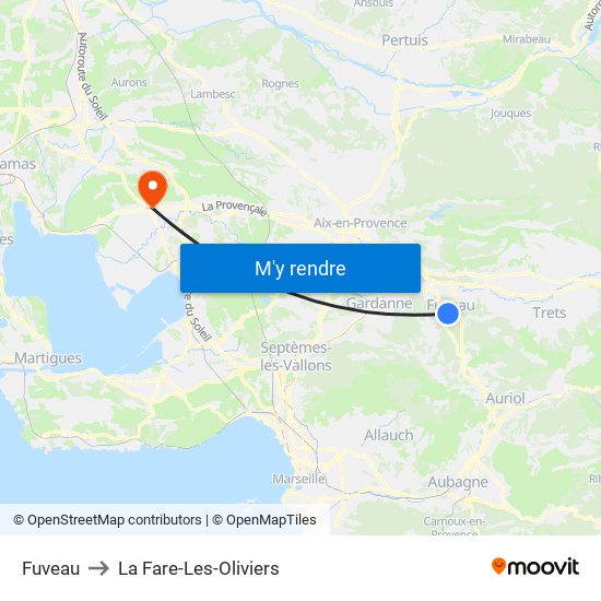 Fuveau to La Fare-Les-Oliviers map