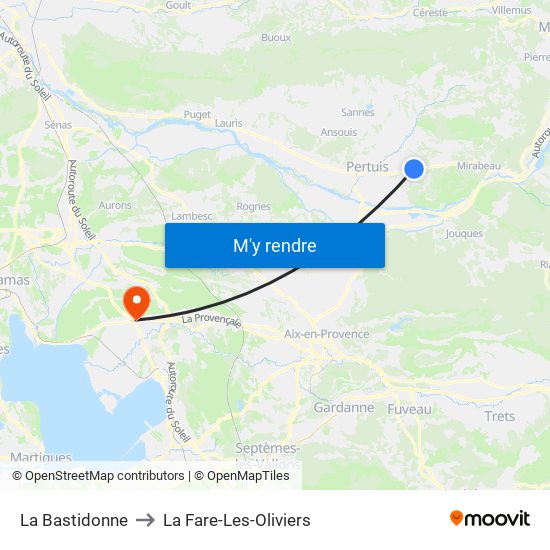 La Bastidonne to La Fare-Les-Oliviers map