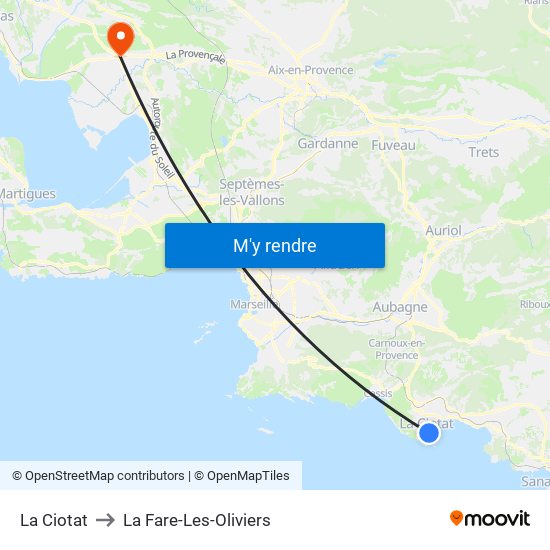 La Ciotat to La Fare-Les-Oliviers map