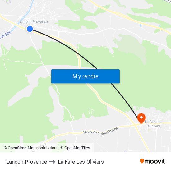 Lançon-Provence to La Fare-Les-Oliviers map