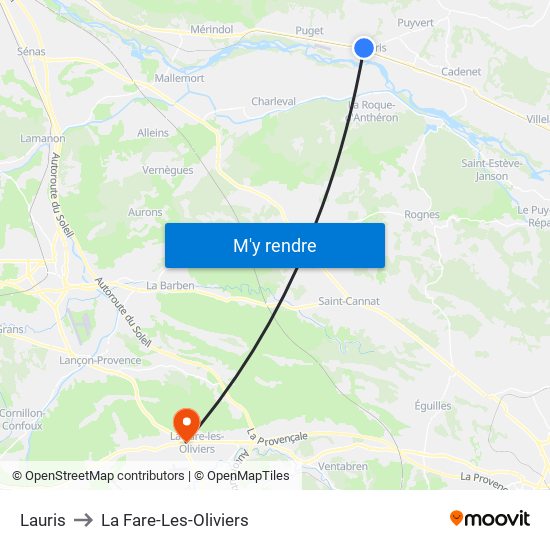 Lauris to La Fare-Les-Oliviers map