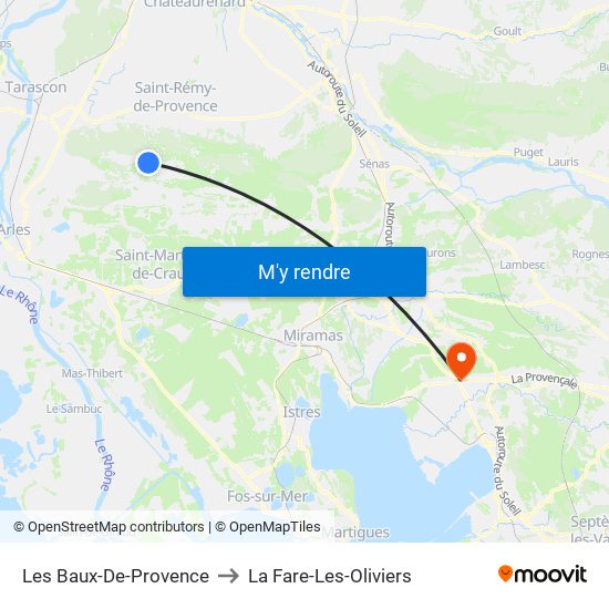 Les Baux-De-Provence to La Fare-Les-Oliviers map