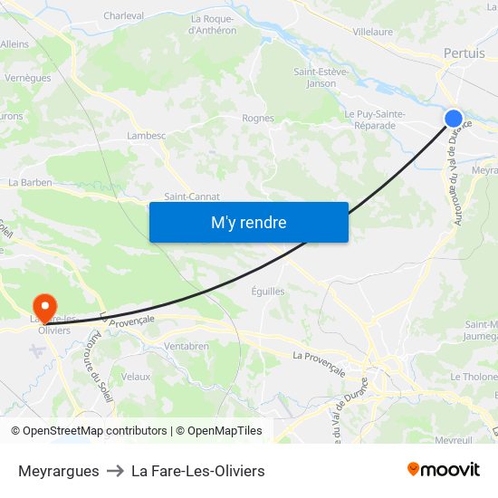 Meyrargues to La Fare-Les-Oliviers map