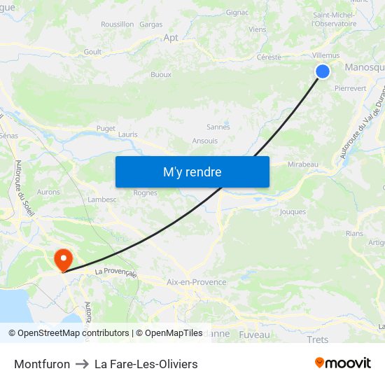Montfuron to La Fare-Les-Oliviers map