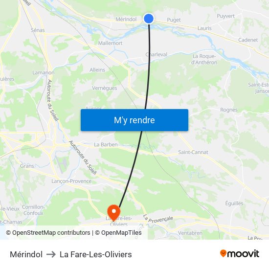 Mérindol to La Fare-Les-Oliviers map