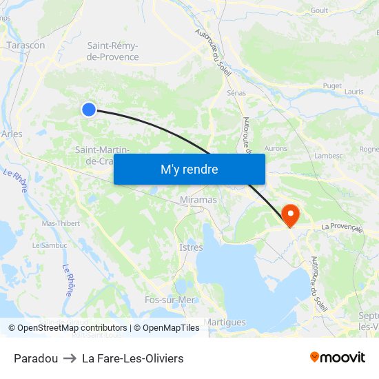 Paradou to La Fare-Les-Oliviers map