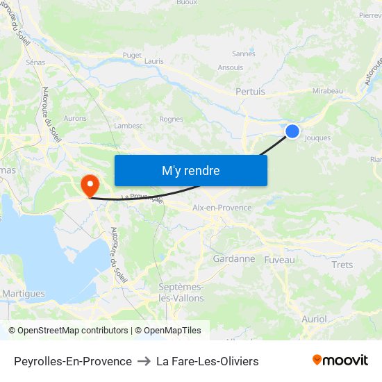 Peyrolles-En-Provence to La Fare-Les-Oliviers map