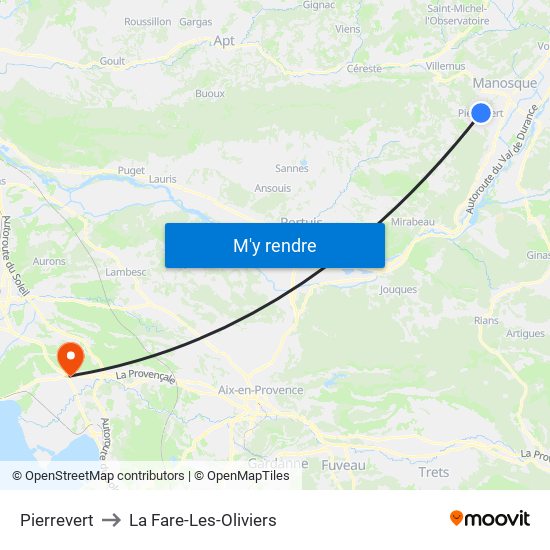 Pierrevert to La Fare-Les-Oliviers map