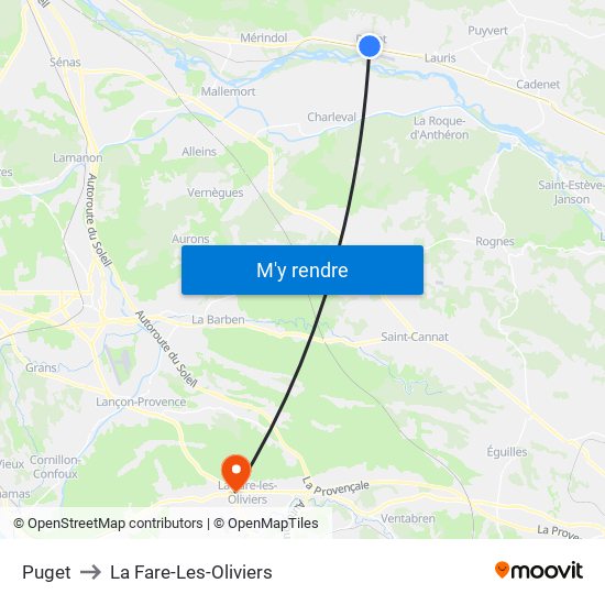 Puget to La Fare-Les-Oliviers map