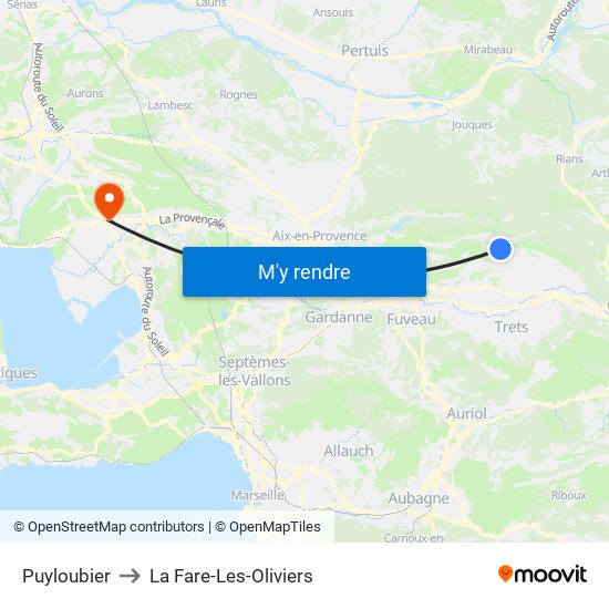 Puyloubier to La Fare-Les-Oliviers map