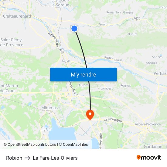 Robion to La Fare-Les-Oliviers map