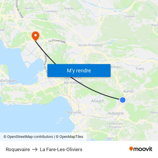 Roquevaire to La Fare-Les-Oliviers map