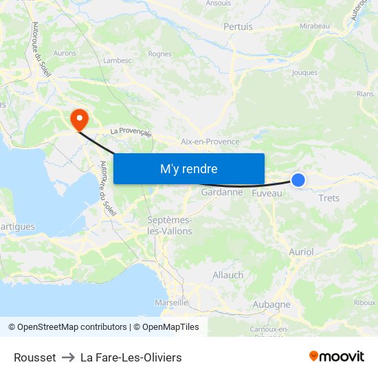 Rousset to La Fare-Les-Oliviers map