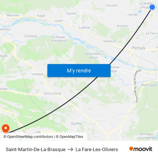 Saint-Martin-De-La-Brasque to La Fare-Les-Oliviers map