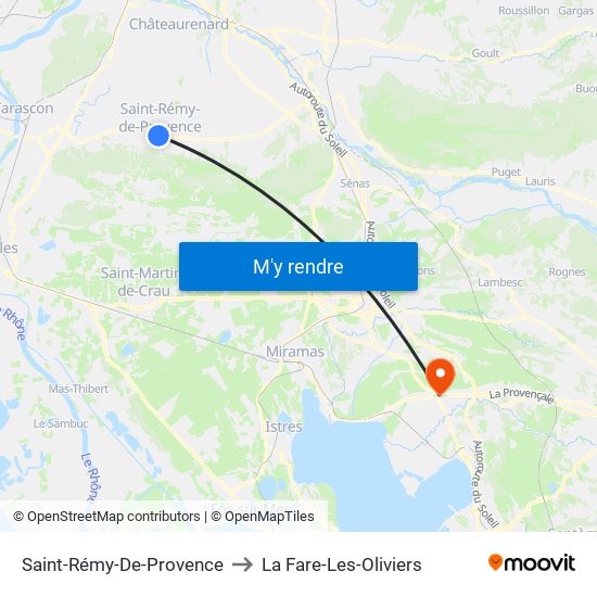 Saint-Rémy-De-Provence to La Fare-Les-Oliviers map