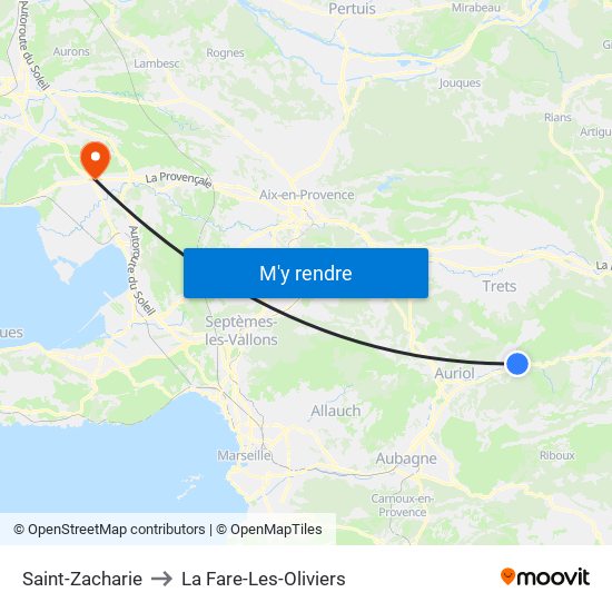 Saint-Zacharie to La Fare-Les-Oliviers map