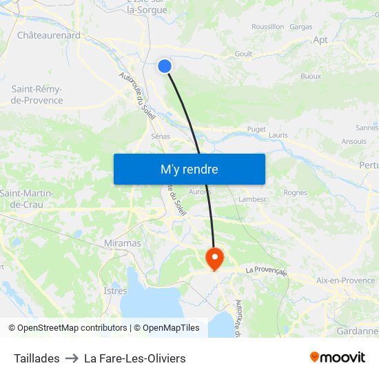 Taillades to La Fare-Les-Oliviers map