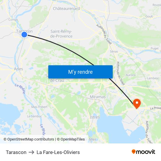 Tarascon to La Fare-Les-Oliviers map