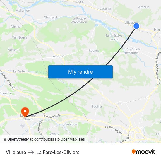 Villelaure to La Fare-Les-Oliviers map