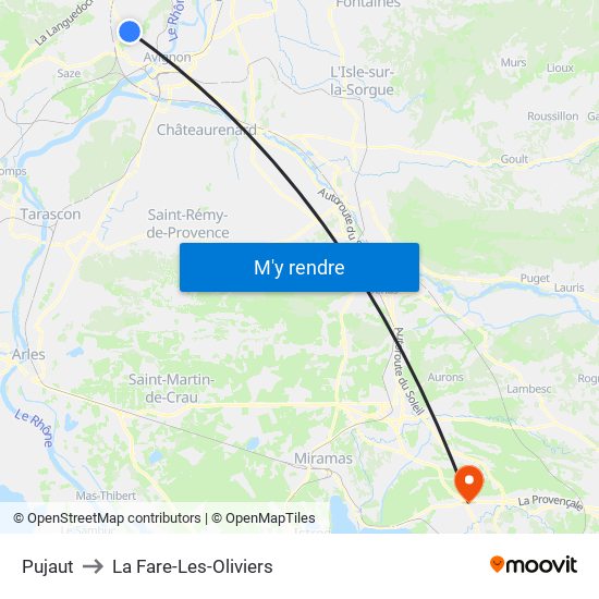 Pujaut to La Fare-Les-Oliviers map