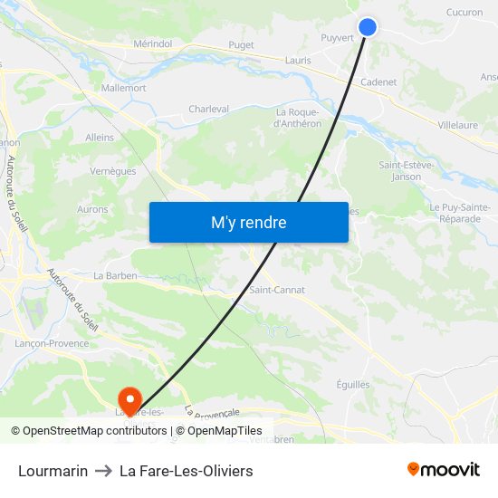 Lourmarin to La Fare-Les-Oliviers map