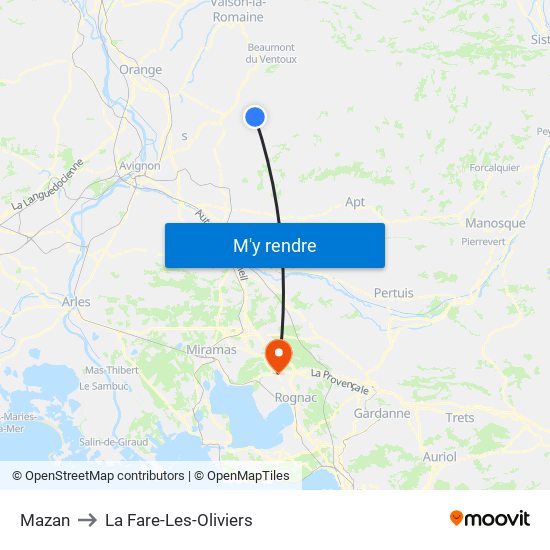 Mazan to La Fare-Les-Oliviers map