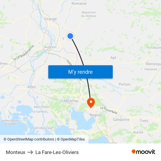 Monteux to La Fare-Les-Oliviers map