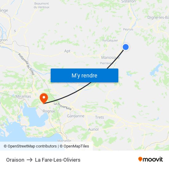 Oraison to La Fare-Les-Oliviers map