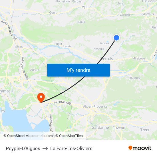Peypin-D'Aigues to La Fare-Les-Oliviers map