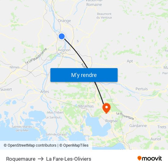 Roquemaure to La Fare-Les-Oliviers map
