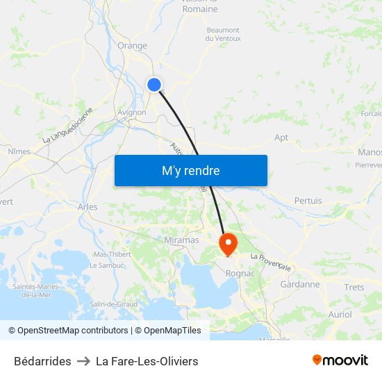 Bédarrides to La Fare-Les-Oliviers map