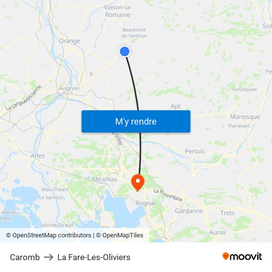 Caromb to La Fare-Les-Oliviers map
