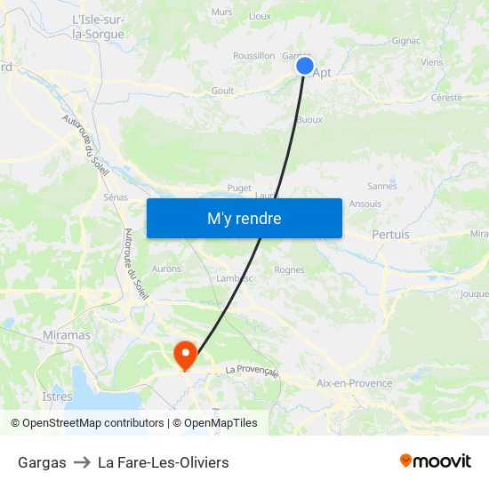 Gargas to La Fare-Les-Oliviers map