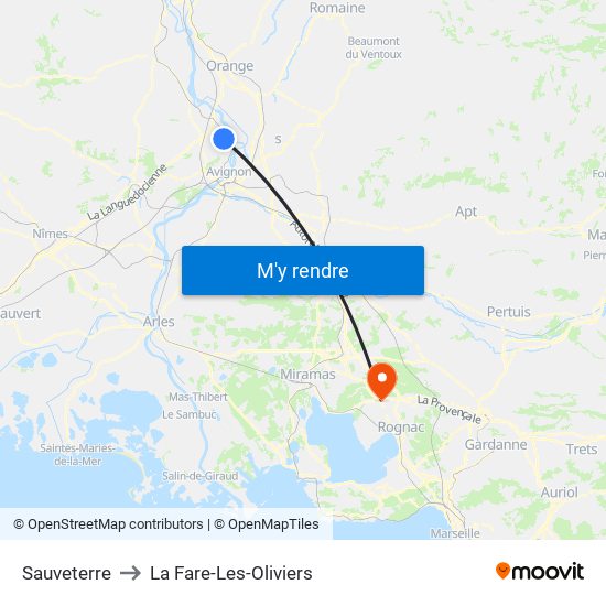 Sauveterre to La Fare-Les-Oliviers map