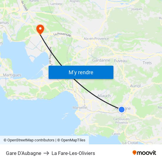 Gare D'Aubagne to La Fare-Les-Oliviers map