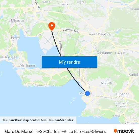 Gare De Marseille-St-Charles to La Fare-Les-Oliviers map