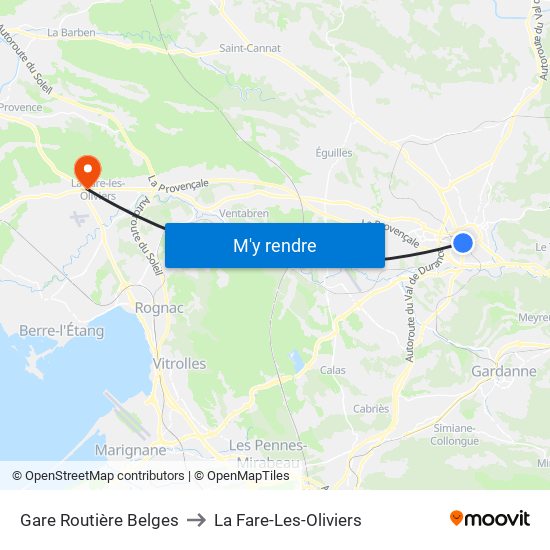 Gare Routière Belges to La Fare-Les-Oliviers map