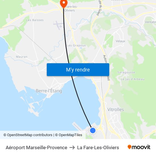 Aéroport Marseille-Provence to La Fare-Les-Oliviers map