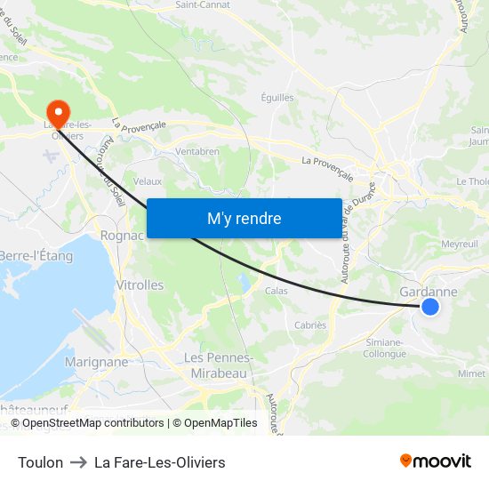 Toulon to La Fare-Les-Oliviers map