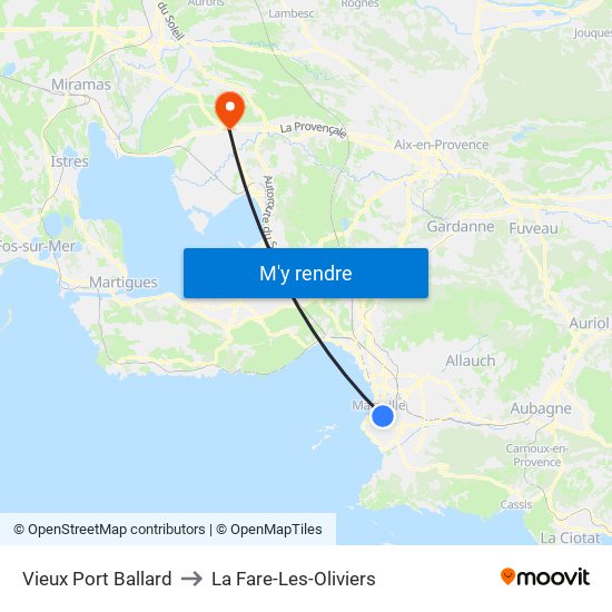 Vieux Port Ballard to La Fare-Les-Oliviers map