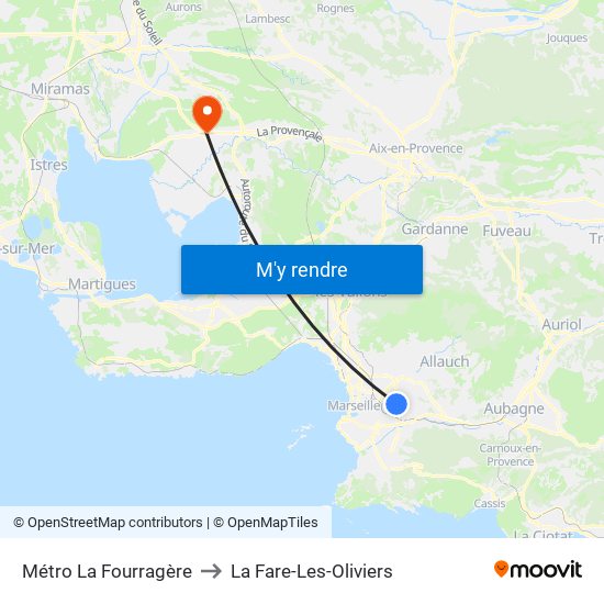 Métro La Fourragère to La Fare-Les-Oliviers map