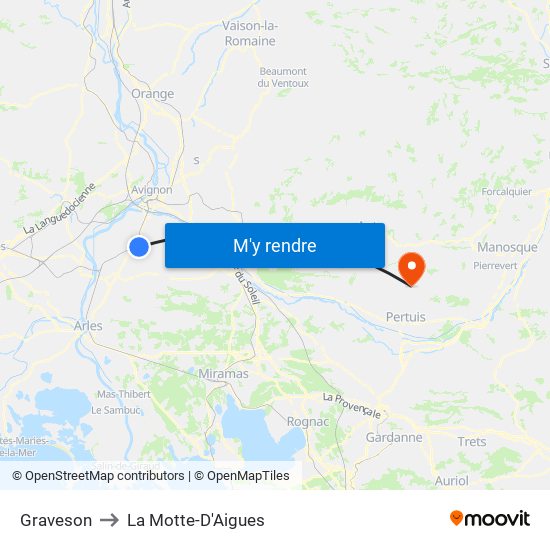 Graveson to La Motte-D'Aigues map