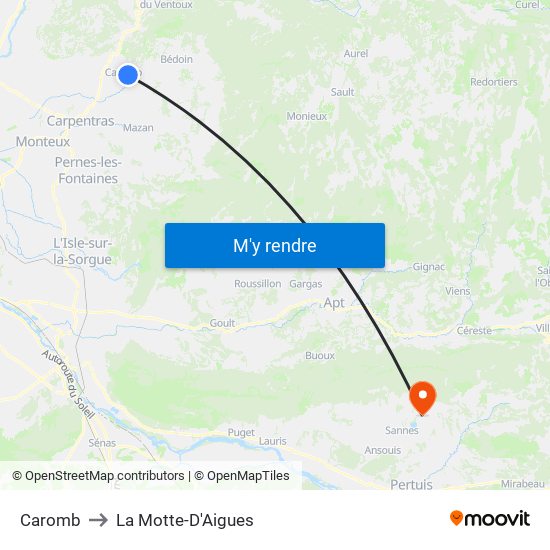Caromb to La Motte-D'Aigues map