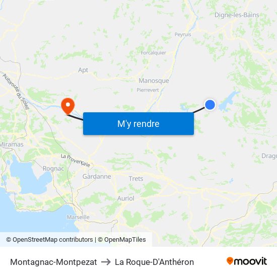 Montagnac-Montpezat to La Roque-D'Anthéron map