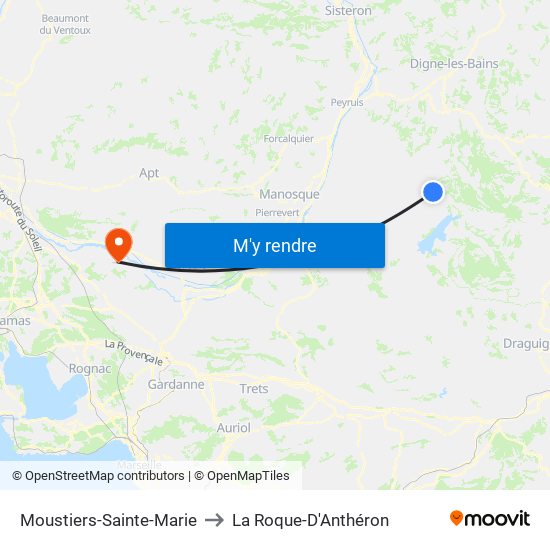 Moustiers-Sainte-Marie to La Roque-D'Anthéron map