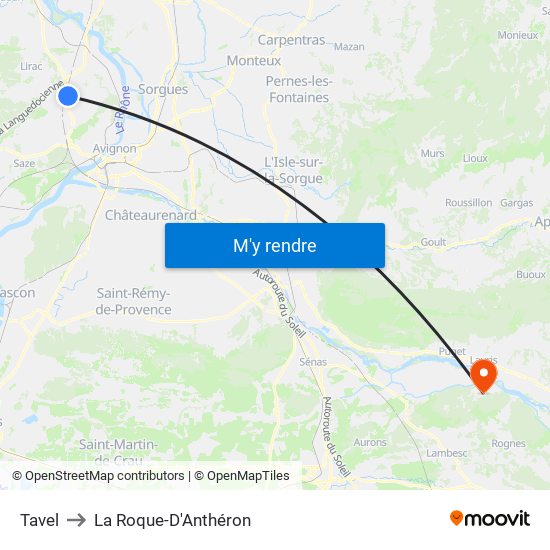 Tavel to La Roque-D'Anthéron map