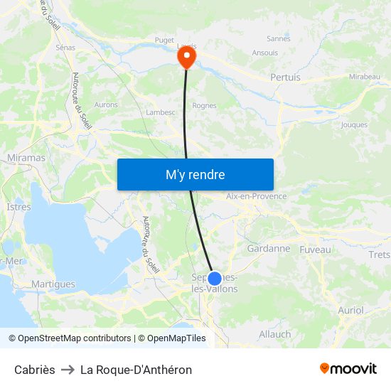 Cabriès to La Roque-D'Anthéron map