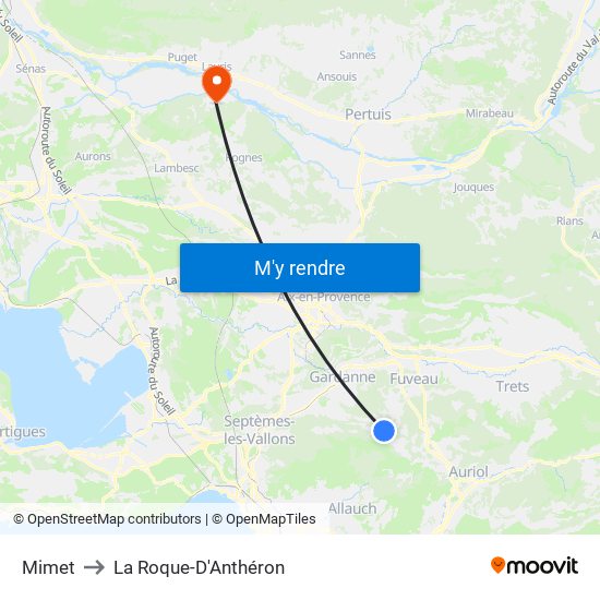 Mimet to La Roque-D'Anthéron map